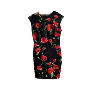 Alexia Admor Scuba Sheath Dress Size S Red Roses Bodycon Valentine’s Day Floral
